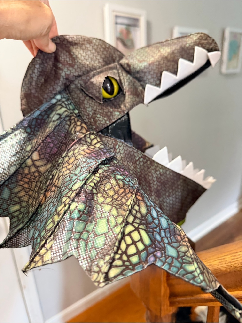 Dragon-Scale Reptile Costume Hood in Iridescent Green